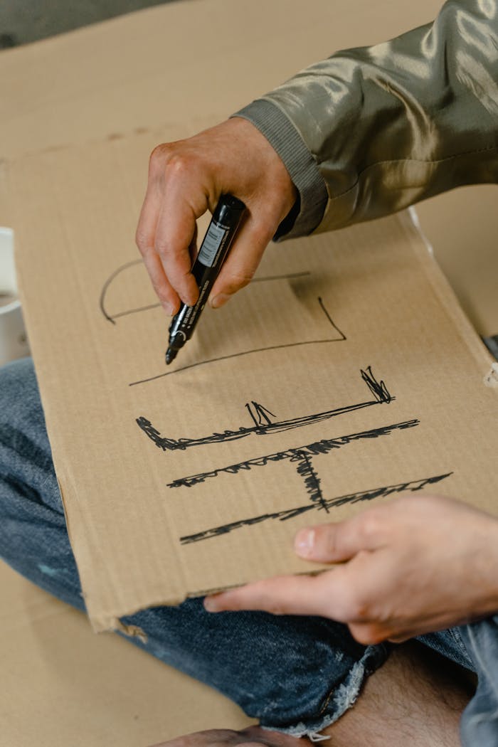 A Person Writing on a Cardboard